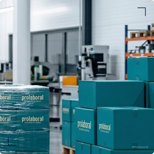 Prolaboral branded packaging boxes in warehouse — Salesforce Service Cloud implementation by Nuvolar